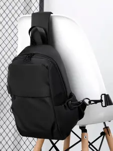 Men's Casual Solid Color Sling Bag with USB Charging Port, Lightweight Nylon Chest Bag, Multi-functional Shoulder Bag for Outdoor Activities