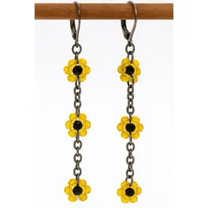 Handmade Beaded Flower Earrings - Lightweight Trendy Floral Dangle Jewelry with Yellow Flowers & Black Centers Perfect for Everyday Wear or Gifting