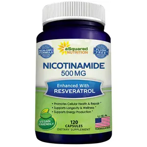 aSquared Nutrition Nicotinamide with Resveratrol - 120 Veggie Capsules - Vitamin B3 500mg (Niacinamide Flush Free) - Supplement Pills to Support NAD, Skin Cell Health & Energy