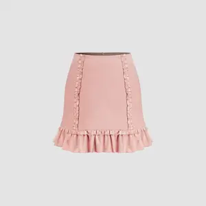 Cider [size 2-10] Satin Mid Rise Ruffle Hem Solid Mini Skirt