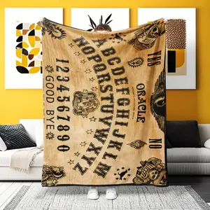 A Multi - Purpose Mystical Ouija Board Flannel Slogan Print Blanket – Ultra - soft for home, camping, office. Perfect for occult enthusiasts who adore enigmatic, spiritual - themed designs and cozy luxury