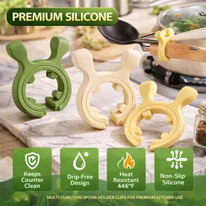 2026 New Multifunction Silicone Pot Handle Spatula Rack, 3 Pack Spatula Holder Mini Kitchen Gadgets, Non-Slip Anti Scalding Pot Clip, Drip-Free Design for Pot Pans (White + Green + Yellow)