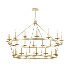 Allendale Chandelier - 28 Light Wagon-Wheel Design in Aged Brass, Bronze, or Polished Nickel