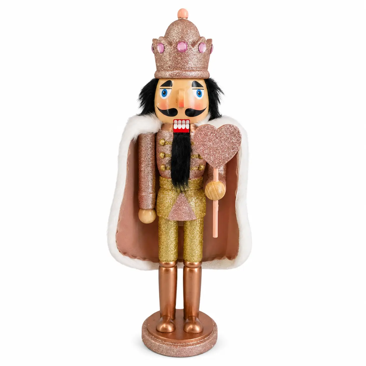 Rose Gold King Nutcracker with Heart Scepter, 15 Inch