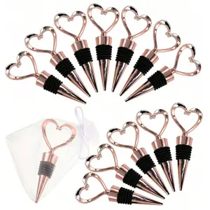 Heart-Shaped Wine Bottle Stoppers Set (6 Sets), Wedding Bride Gift, Includes Transparent Cloth Bag, Party Decorations