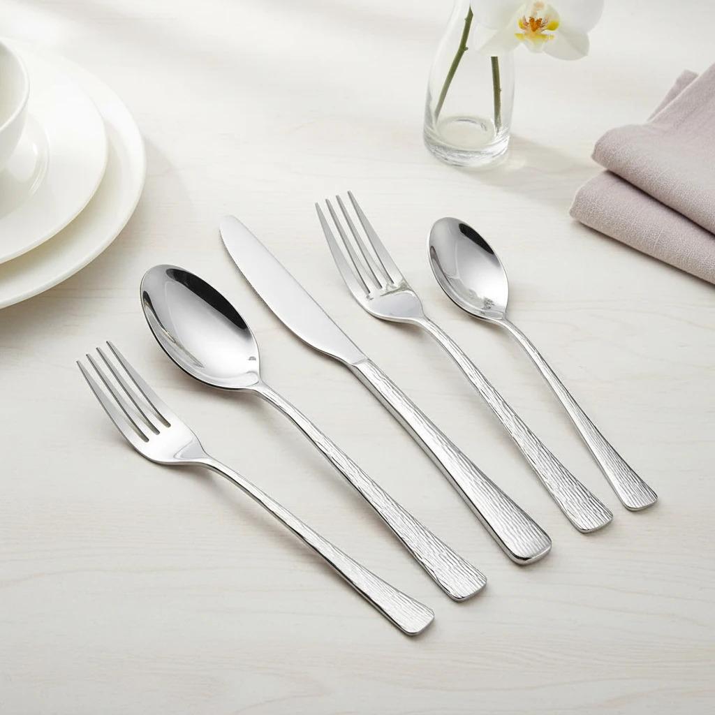 Heavy Duty Stainless Steel Hammered Handle Flatware 20 Pieces Silverware Set