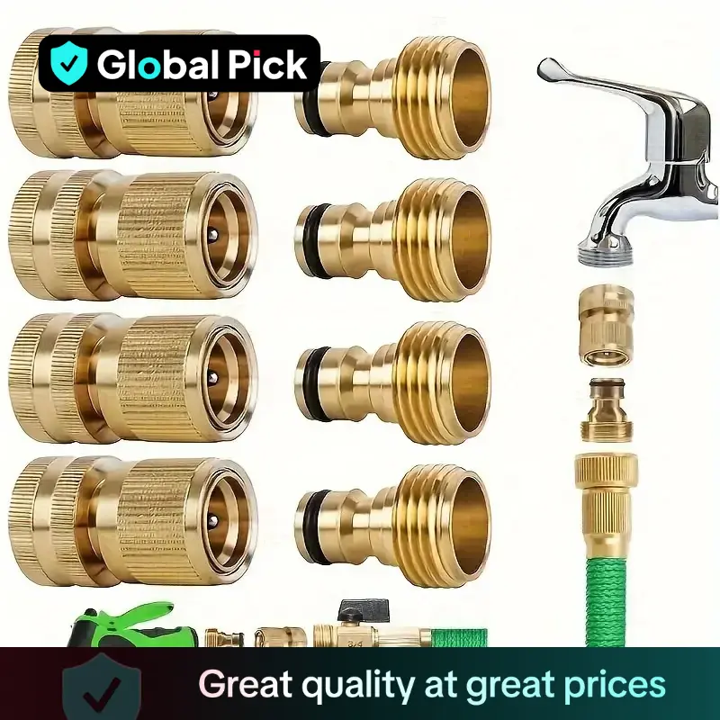 Brass Garden Hose Quick Connect Set, 4 Counts/set Garden Hose Connector Adapter, Garden Hose Connector Adapter for Outdoor Lawn and Gardening Use