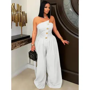 Women's Solid Color Wide Leg Jumpsuit, Casual Fashion Jumpsuit for Daily Wear, Ladies Clothes for Summer