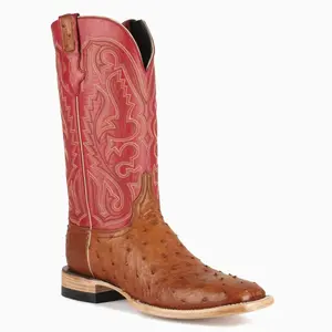 Resistol Men's Mad Dog Full Quill Ostrich Square Toe Cowboy Boots, Cognac