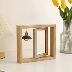 6-inch Double-sided Rotating Wooden Photo Frame - Tabletop Home Decor Frame for Pet Paw Prints, Memory Gifts