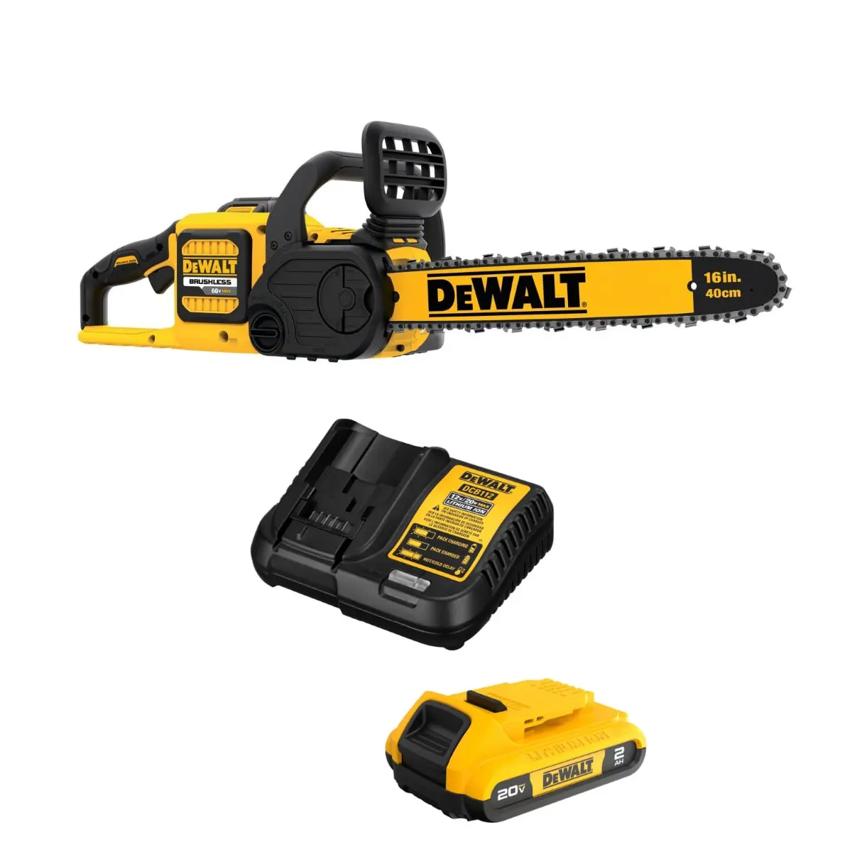 DeWalt DWTDCCS670T1 16 in. 60V Max Brushless Cordless Chainsaw Kit with 2Ah Battery & Charger