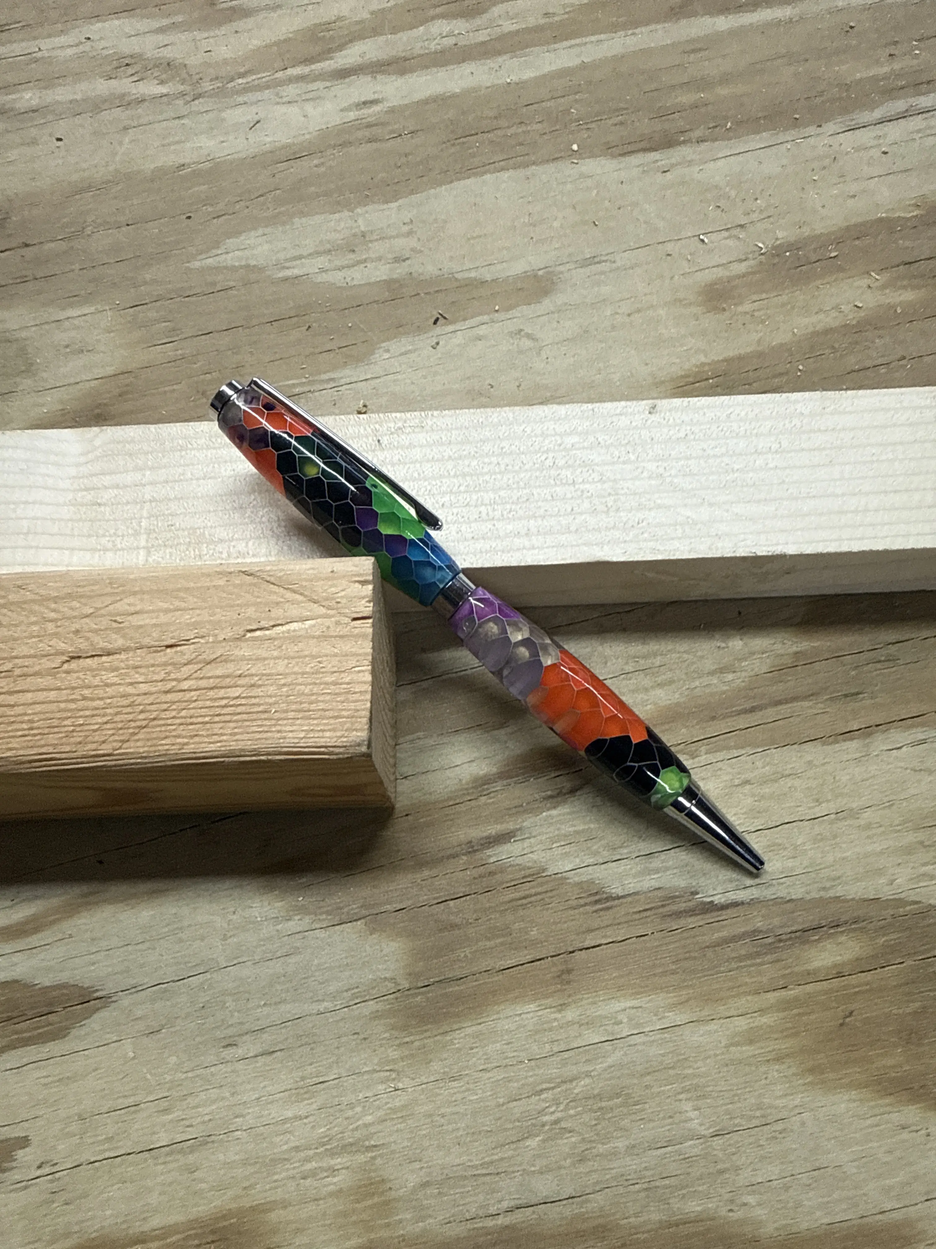 Rainbow Honeycomb/Silver Slimline Twist Pen