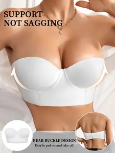 Women's Plain Sexy Gathered No Underwire Tube Top Bra Bralette, Soft Comfortable Daily Wear, Shoulderless Design with Lining and Buckle