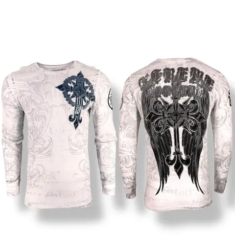 Xtreme Couture by Affliction Men's Cotton Crew Neck Gothic Graphic Long-Sleeve Thermal Shirt Hercules