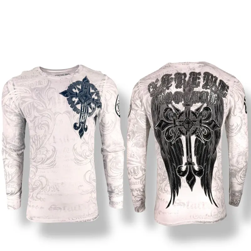 Xtreme Couture by Affliction Men's Cotton Crew Neck Gothic Graphic Long-Sleeve Thermal Shirt Hercules