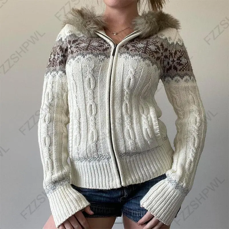 Harajuku Vintage Y2K Women's Hoodie Sexy Slim Fit Chic Casual Striped Cardigan Sweatshirt Grunge Punk Hip Hop Female Streetwear