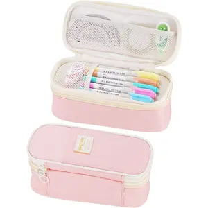 L-PCB029 Big Pencil Case for Girls Organizer Pencil Bag with Zipper Pencil Pouch for School Teens Kids Aesthetic Large Pencil Pouch Pink