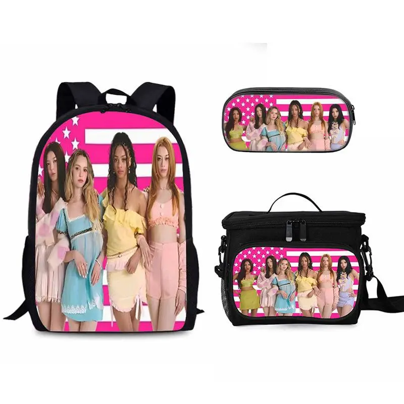 44cm Large Size 3 Piece Pink Katseyes Full Print Laptop Backpack Set Travel School Bag Insulated Lunch Bag Pencil Case