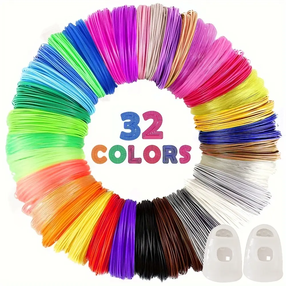 32/16 Colors 3D Pen PLA Filament Refills, Each Color 10 Feet, Total 320/160 feet, Pack with 2 Finger Caps, Compatible with MYNT3D / SCRIB3D Printing Pen