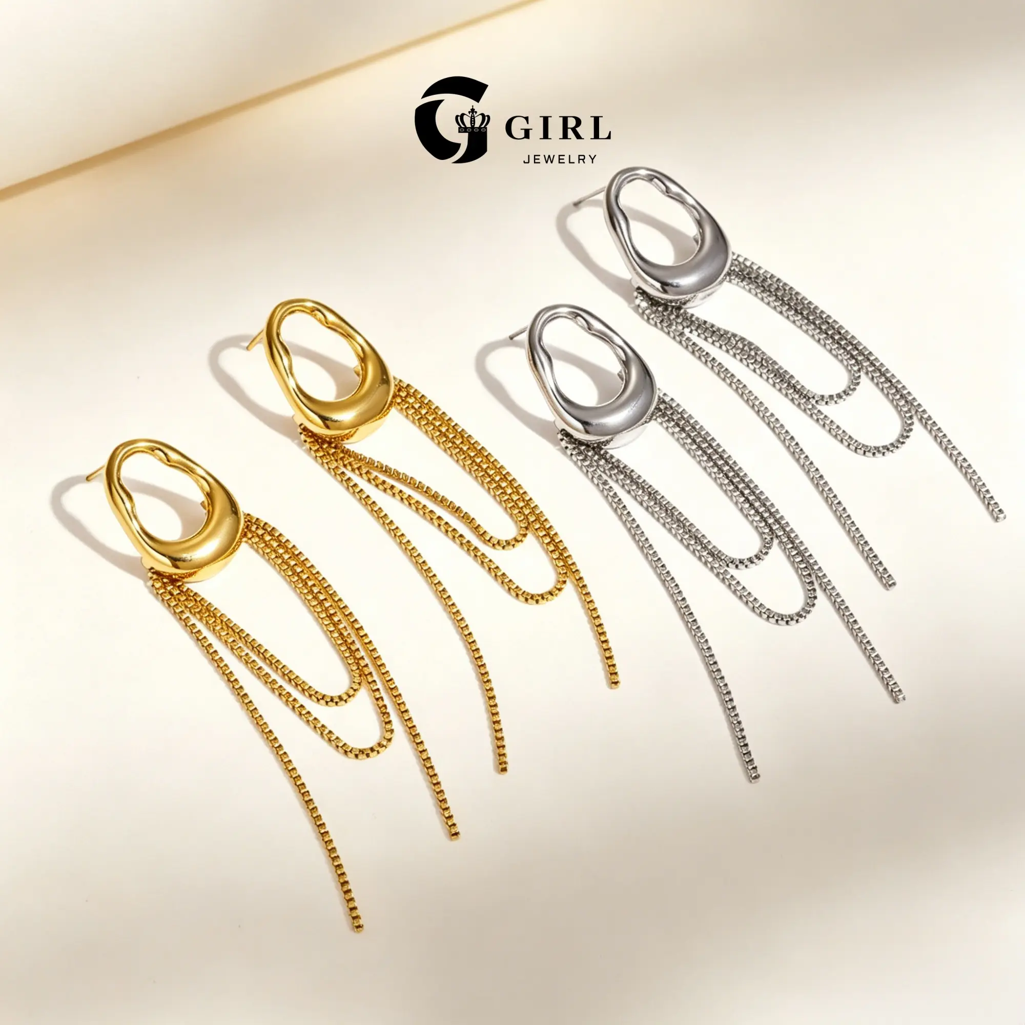 GGIRL Vintage Tassel Drop Earrings for Women, Daity 14K Gold Plated Geometric Oval Earrings,  Long Chain Fringe Earrings, Trendy Statement Jewelry for Daily/Party/Date Night, Ideal Gift For Girlfriend On Valentine's Day&Birthday