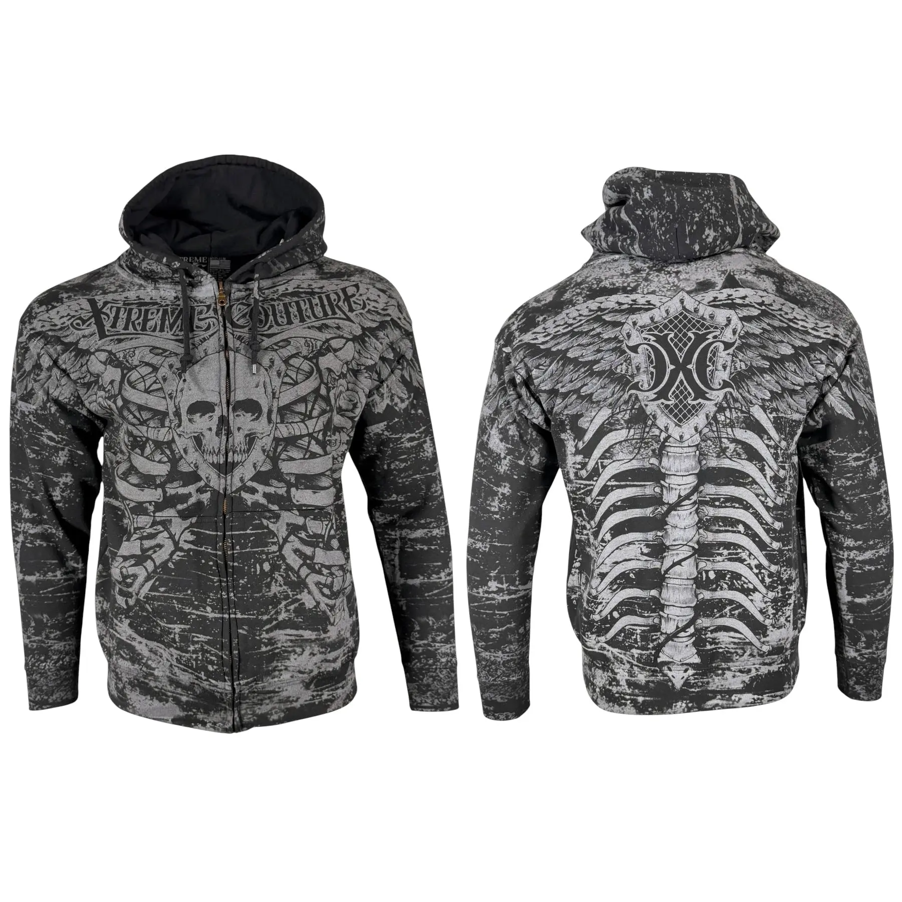 Xtreme Couture by Affliction Men's Cotton Casual Long-Sleeve Zip-Up Hoodie Tops, Menswear Anatomy Sweatshirt