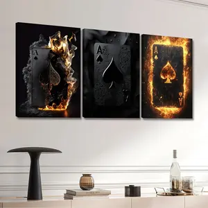 3-Piece Wooden Frame Poker Series Canvas Wall Art Set, Modern Fantasy Glossy Artistic Decoration, Waterproof Odor-Resistant High-Definition Print, Suitable for Living Rooms, Bedrooms - Perfect Gift for Hal, Three Pieces, Triple Panel
