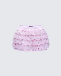 Love Hand Beaded Rhinestone Pink Ruffle Short