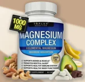 1 x TOPLUX Magnesium Complex 8 Essential Magnesium Supplements 1000 mg Vitamin Dietary Fitness Edible| Elemental Source | Fitness Strength | Magnesium glycinate | Daily nutrient support gym edible dietary
