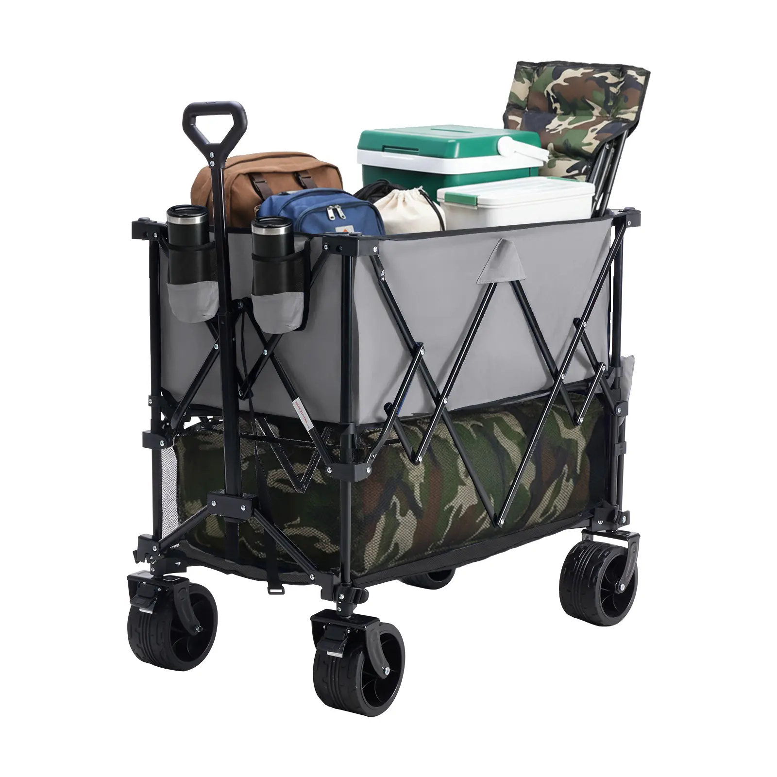 Sweetcrispy Heavy-Duty Portable Collapsible Folding Wagon Trolley - All-Terrain Wheels, Brakes, 54in Extra Long Extender, 450lbs Capacity for Camping, Shopping (Home Improvement Building Supplies)