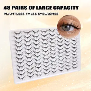 48 pairs of natural slim comic style false eyelashes, easy to wear, comfortable and lightweight, perfect eye makeup. Instantly enlarge your eyes and lift the ends of your eyes, daily travelling party, bridal make-up, student make-up. Cosmetic