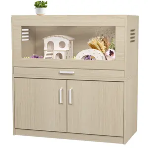 Hamster Cage,Rat Cage Wood with Independent Storage Cabinet,House for Chinchilla with Guinea Pig Hutch and Bridge,Easy View Acrylic Panels,Living Habitat X-large(31.50" L x 15.75" W x 32.28" H)    RR