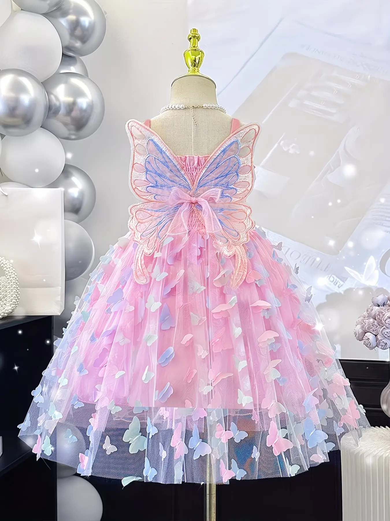 Girls' Summer Strapless Dress with Large Butterfly Pattern, Fashion Princess Dress, Child Performance Costume, Lightweight Tutu Skirt, Fantasy Dresses