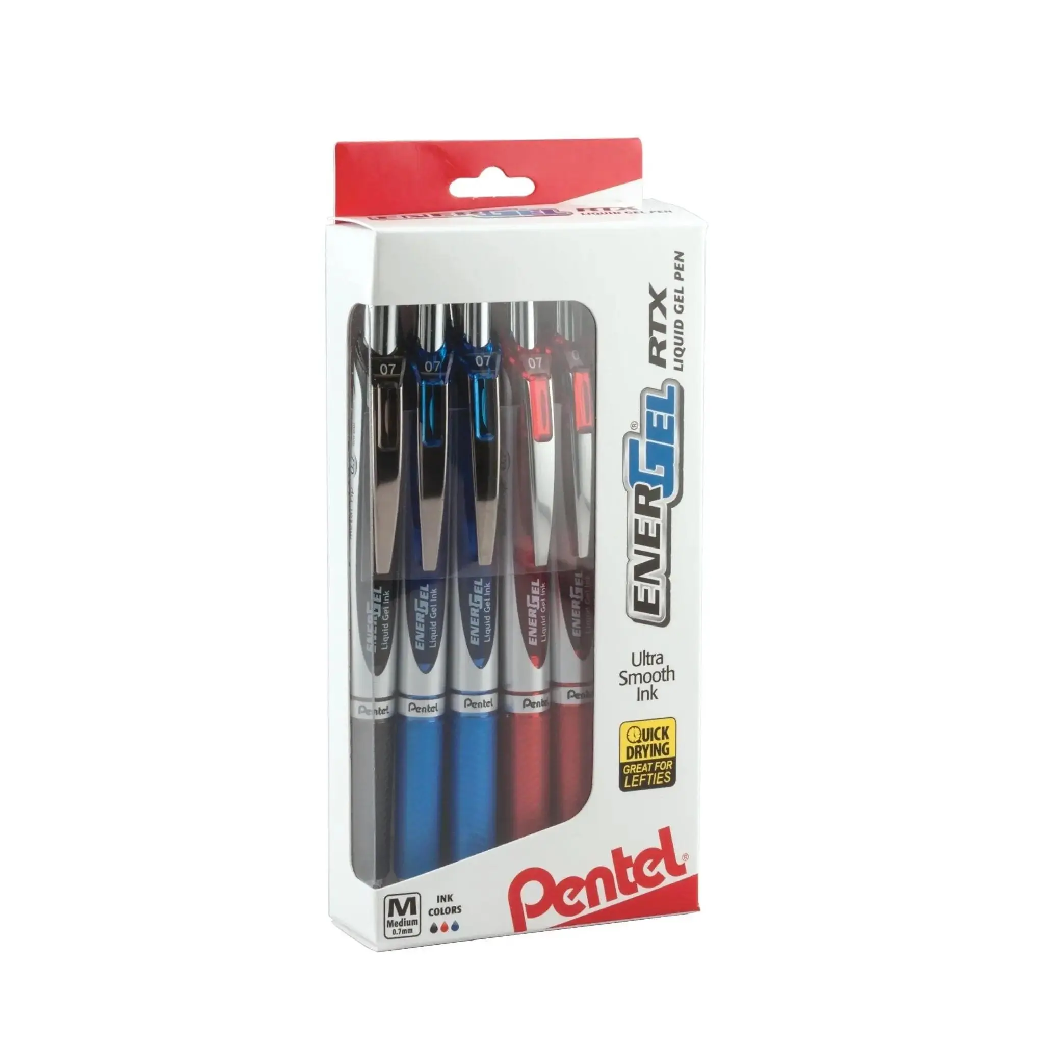 EnerGel RTX Retractable Gel Pens - 12-Pk Hanging Box, 0.7mm Stainless Steel Tip, Medium Line, Sleek Luxury Look, Versatile and Refillable, Fast-Drying Ink, Latex-Free, No Smearing, Assorted Colors (5A/3B/4C), Smooth Writing for Left-Handers