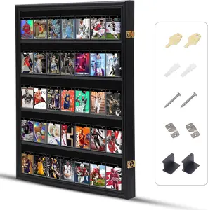 Nice C Baseball Card Display Case, 35 Graded Sports Card Display Case, Trading Card Display Case Football Cards, 98% UV Protection, Acrylic, Lockable, included Vertical 1-3 Pack Horizontal 1-3 Pack Black