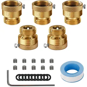 5 Pack   Brass 3/4" Inch MHT Hose Bibb Connector Backflow Preventer Vacuum Breaker,Check Valve For Garden Spigot RV Hose Connection,Anti-Siphon Fitting with extra set screws