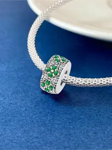 1Pc New Design Four Leaf Clover Diamond Spacer Bead Charm DIY Jewelry Making Kit Suitable for Bracelet Creative Craft Material Holiday Gift Pendant Women Birthday Gift Daily Wear Accessories