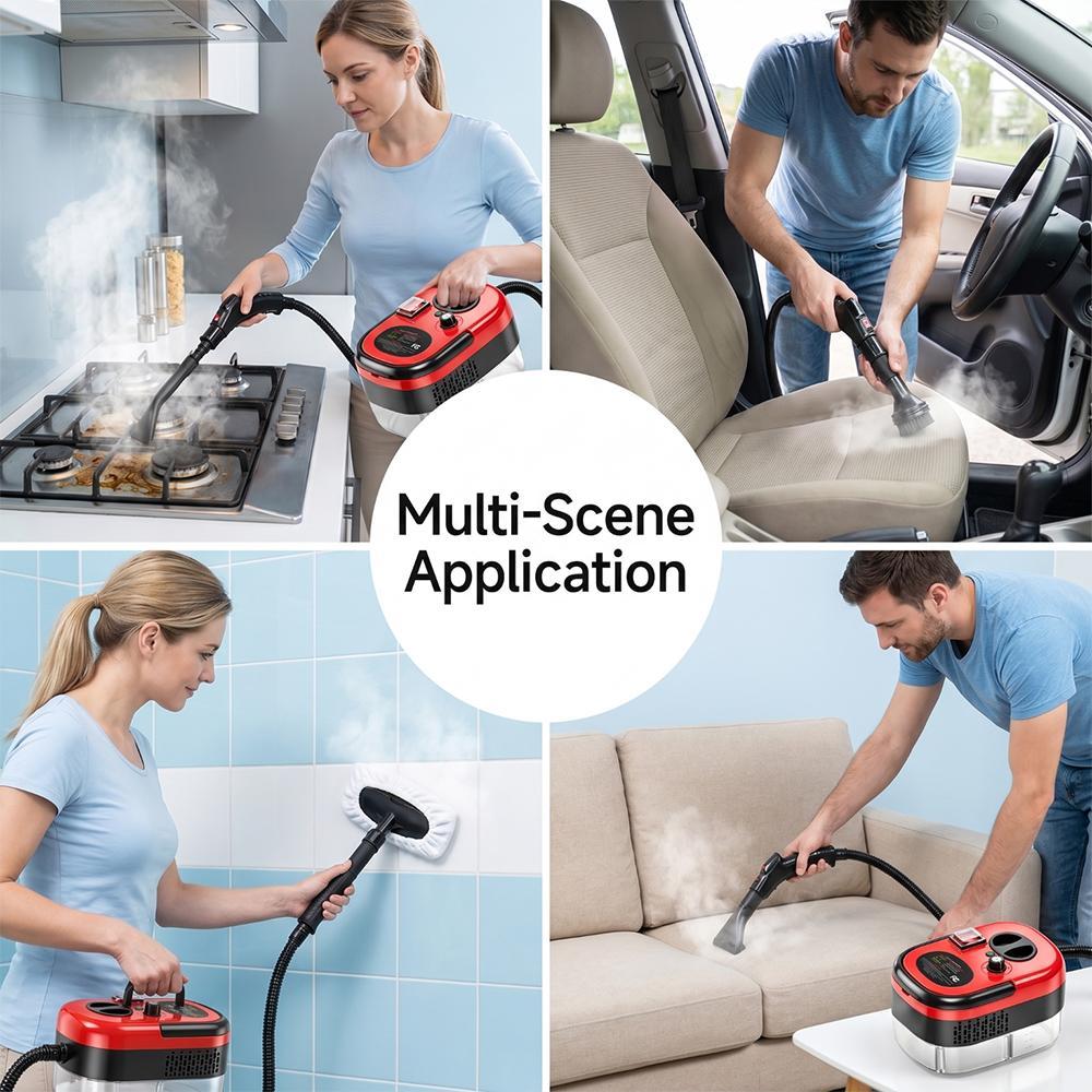 【BackToSchool】 Handheld Steam Cleaner - 2500W Power, 3BAR High-Temperature Pressurized, ABS Plastic Compact Form, Multi-Purpose Deep Clean Tool with Multiple Brush Heads for Grease/Dirt Removal, Ideal for Kitchen/Bathroom, Home Users