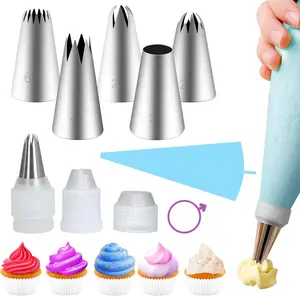 Large Piping Tips Set, Piping Bags and Tips Set 5 count Stainless Steel Frosting Tips for DIY Pastry Dough, Cookie, Cupcake, Cake (1M 2D 2F 6B 2A)