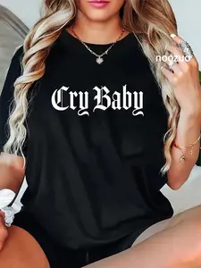 100% Cotton Unisex Cry Baby Old English Design Studio CRY BABY Old English T-Shirt - Unisex-Adults, Black Short Sleeve, Letter Print, Crew Neck, Classic Fit, , Unique Design