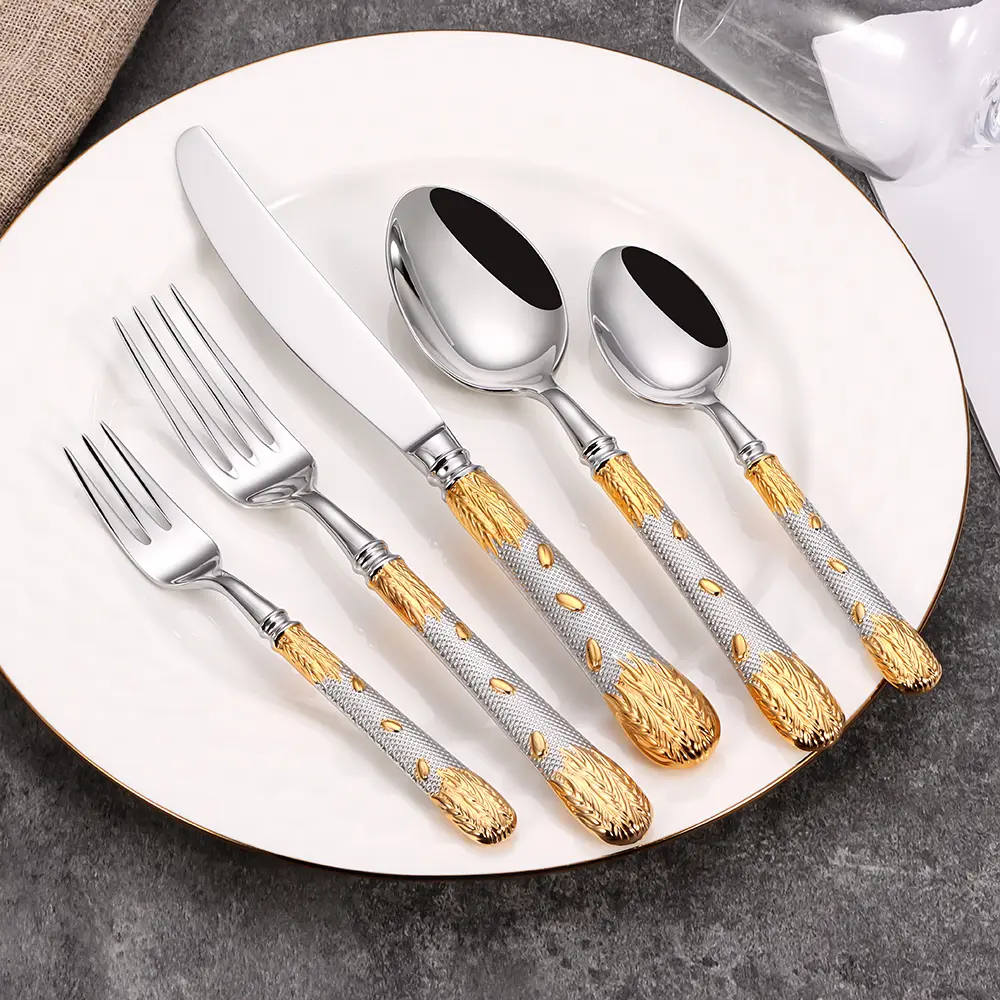ELITA ESSENTIALS 20-Piece Gold and Silver Flatware Set 18/10 Stainless Steel Wheat Ear Design Service for 4 Luxury Cutlery and Tableware