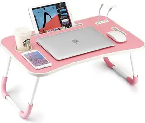 Laptop Bed Desk, Portable Foldable Laptop Table,Lap Desk Tray Table with 4 USB Ports, Storage Drawer and Cup Holder, for Bed/Couch Working,Reading Homecoming Gift