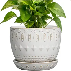 Ceramic  Pot - Succulent Pots with Drainae Hole and  5 Inch Planter for Indoor  Outdoor Decorative Round Flower Pot White