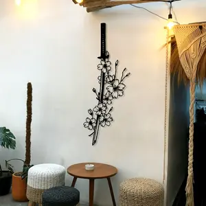 One Piece of Metal Wall Art, Decoration Items, Featuring a Samurai And Blooming Plum Blossoms, Embodying Japanese Culture. This Mural Is Perfect for Decorating Home, Making It an Ideal Gift for Samurai Enthusiasts