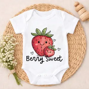 Newborn Baby Bodysuit Romper Set Berry Sweet Strawberry Design Soft Cotton baby boy clothes>newborn First Outfit Vivid prints Perfect Gift for Baby Showers, Parents & Grandparents, Ideal for Coming Home, Celebrations & Daily Wear