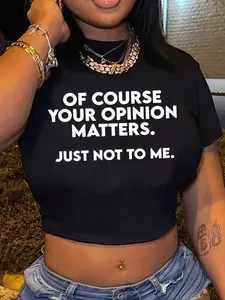 Women's Letter Print Round Neck Crop Tee, Fashion Casual Crew Neck Short Sleeve T-Shirt for Daily Holiday Vacation Outdoor Wear, Ladies Clothes for Summer, Round Neck Top