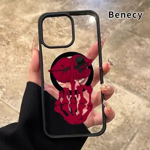 Magnetic Phone Case Supports Wireless Charging for iPhone 17 Pro Max 16 Plus 15 14 13 12 11 Air E Eerie Lip - Bone Art Pattern Anti-Yellowing Shockproof durable ultra-thin Crystal Transparent Acrylic Cover