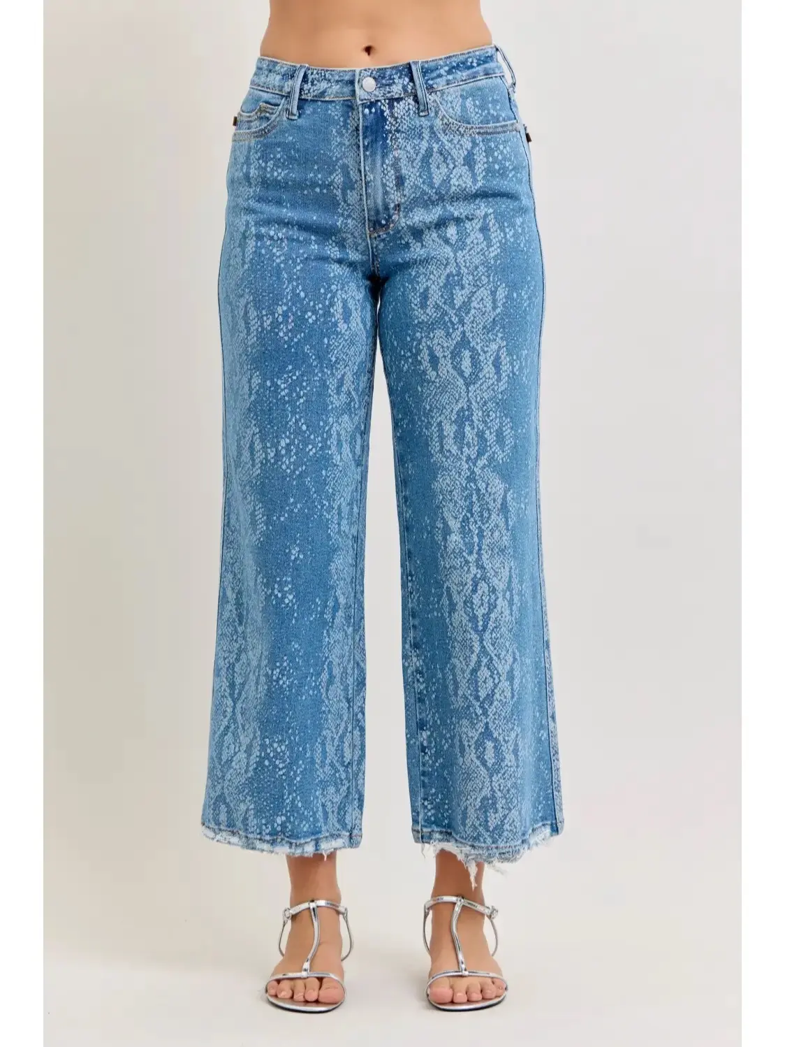 Judy Blue High Waisted Ankle Wide Snake Pattern Jeans, Denim, Vibe, Streetwear, Twist