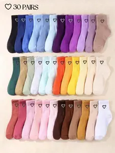Women's Random Color Heart Print Mid-calf Socks, Casual Comfortable Breathable Socks for Daily Wear, Women's Socks for All Seasons