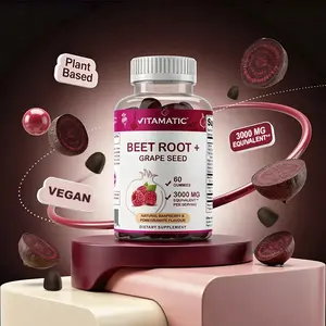 Vitamatic Beet Root Gummies 3000 mg Equivalent Per Serving 60 Gummies with Vitamin B6 B12 Grape Seed Pomegranate & Nicotinamide Natural Raspberry Pomegranate Flavor