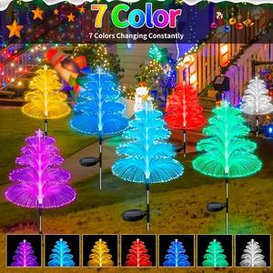 solar garden lights set, led outdoor waterproof pathway decor, christmas tree & star design, color changing lawn lamp for yard decoration